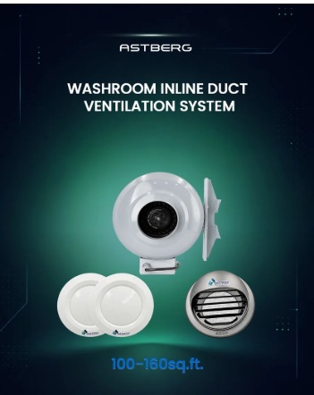 Astberg 50-170 sq ft kitchen inline duct exhaust ventilation system — inline duct exhaust fan, diffusers and outer cowl kit